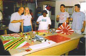 Teams building a kite from scratch